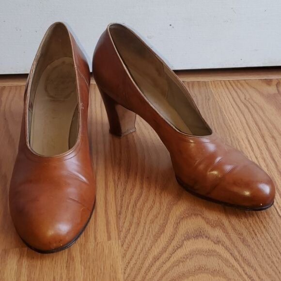 Vintage Delman Leather Heels Shoes Pumps Brown Women's WOMAN'S Size 9½ AA - Picture 12 of 13